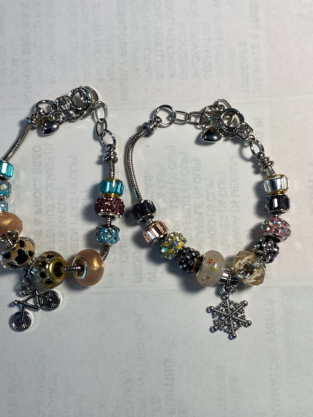 Bundle of 2 
Mixed Crystal Charm Beaded Bracelet , pandora style.